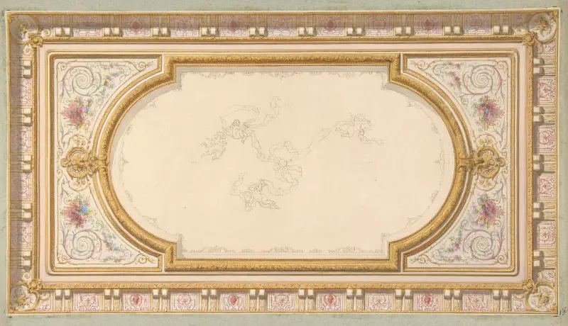 Takdekor med band och putti av Jules-Edmond-Charles Lachaise
