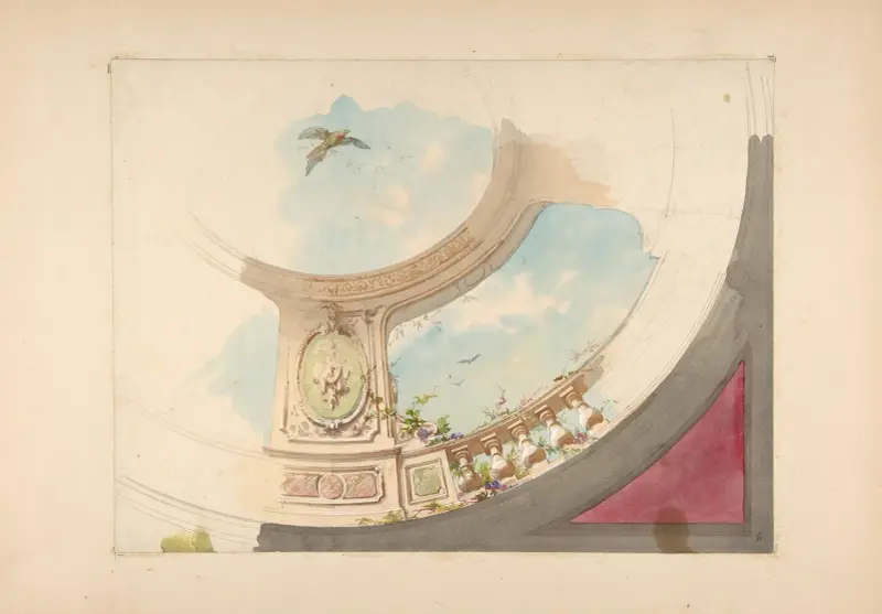 Takutsmyckning med trompe l'oeil-balustrad och himmel av Jules-Edmond-Charles Lachaise
