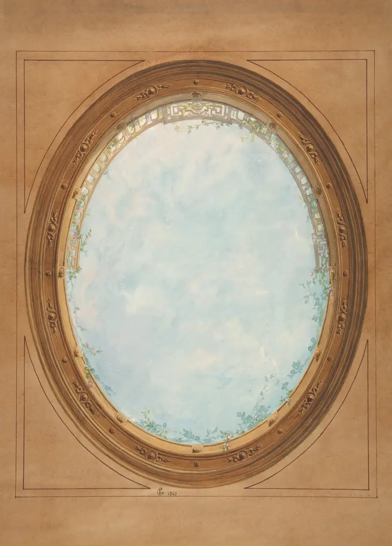 Tak med trompe l'oeil-balustrad och himmel av Jules-Edmond-Charles Lachaise
