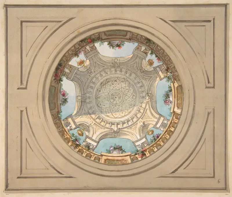 Design for a ceiling with trompe l’oeil balustrade av Jules-Edmond-Charles Lachaise