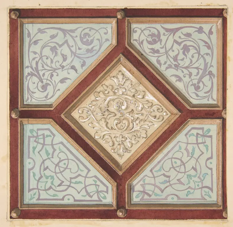 Design för ett kassettak med alternativa dekorativa mönster av Jules-Edmond-Charles Lachaise
