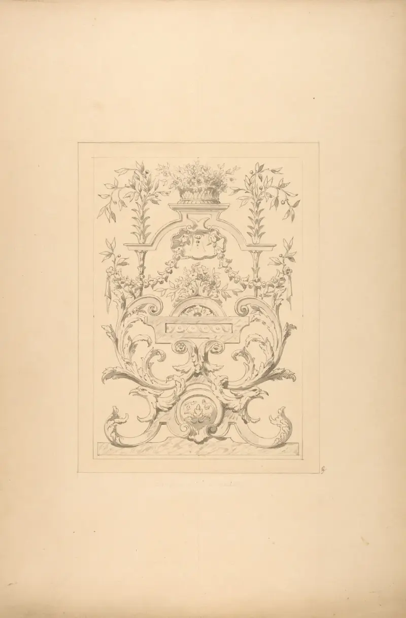 Design för en dekorativ panel i barockstil för Château de Vaux-Praslin (1800-tal) av Jules-Edmond-Charles Lachaise