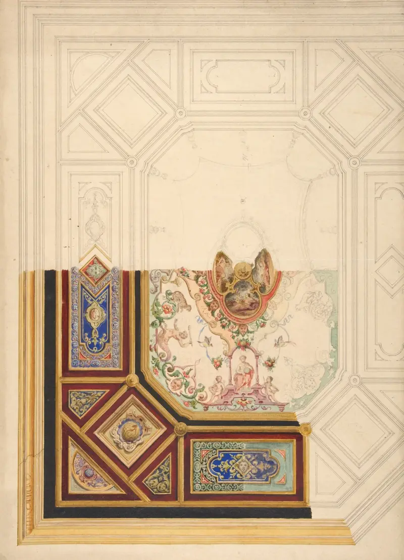 Design för ett paneltak att målas med groteska motiv av Jules-Edmond-Charles Lachaise