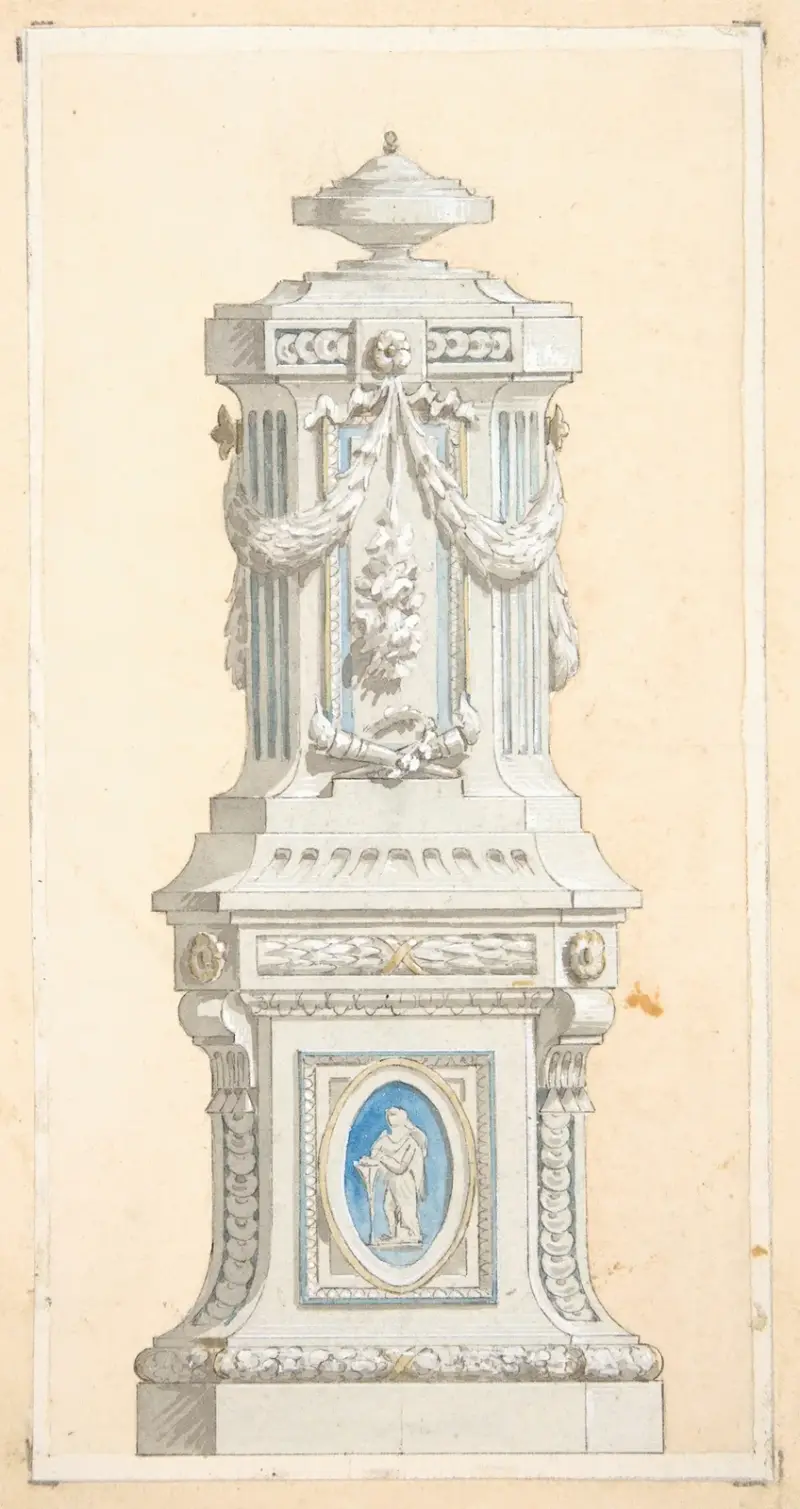 Design för en ornamenterad stensockel krönt av en urna av Jules-Edmond-Charles Lachaise