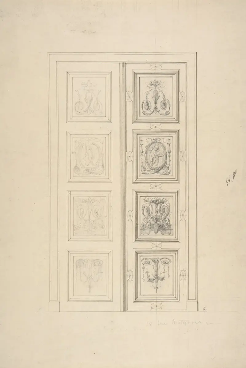 Förslag till pardörrar i ett hus på 18 rue Matignon av Jules-Edmond-Charles Lachaise