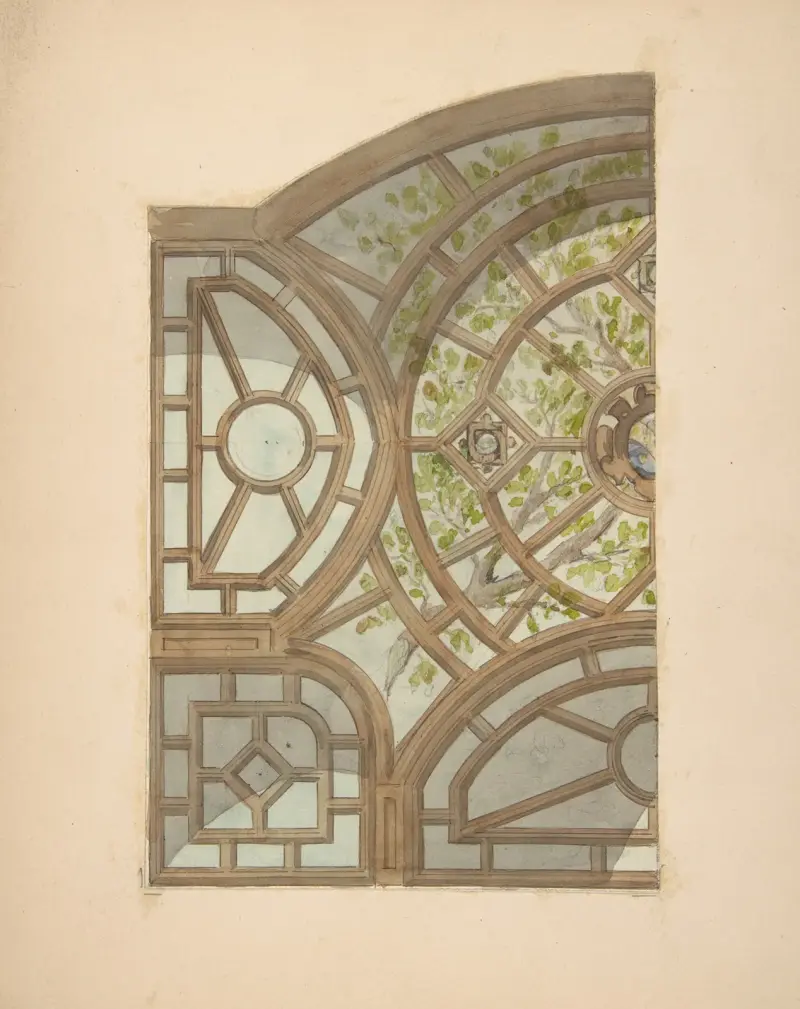 Design for one section of a ceiling painted with trees and lattices av Jules-Edmond-Charles Lachaise