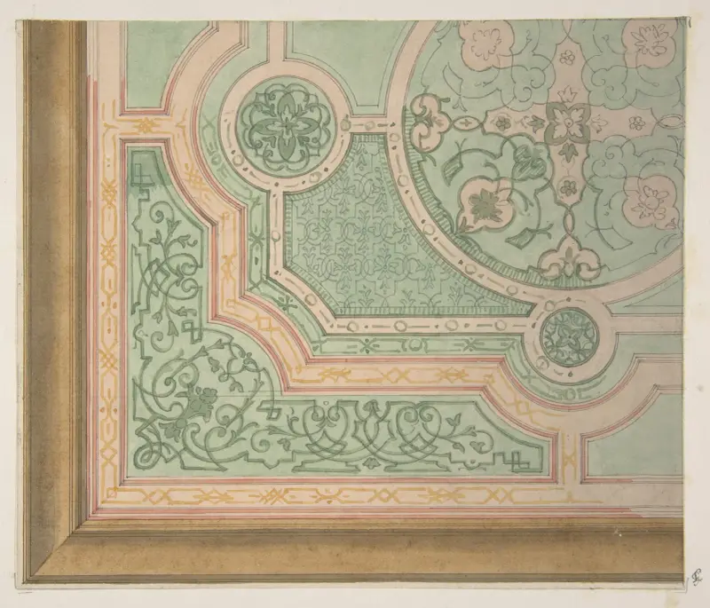 Design för takutsmyckning med runda medaljonger av Jules-Edmond-Charles Lachaise
