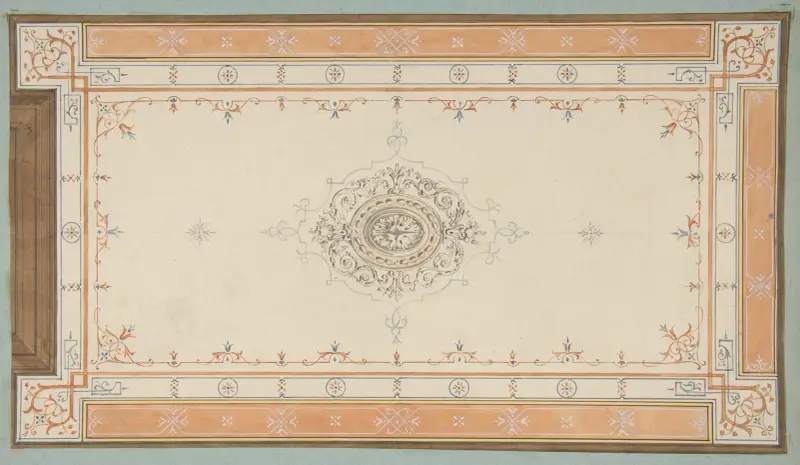 Design för takdekoration med filigransbårder och central medaljong av Jules-Edmond-Charles Lachaise