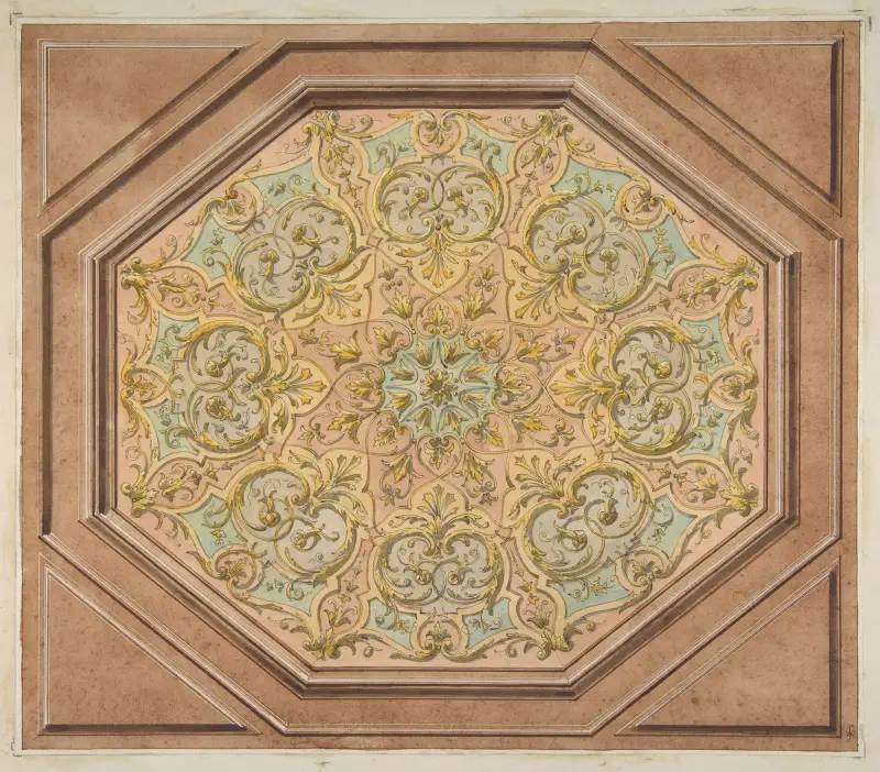 Design för dekoration av sexkantigt tak med rinceaux av Jules-Edmond-Charles Lachaise