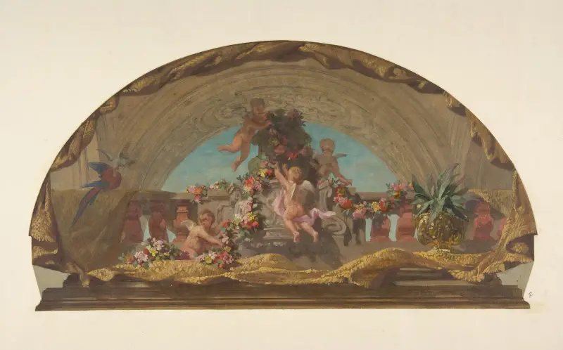 Förlaga till dekor av en lunett i trapphuset, Hôtel de Pless, Berlin (1800-tal) av Jules-Edmond-Charles Lachaise