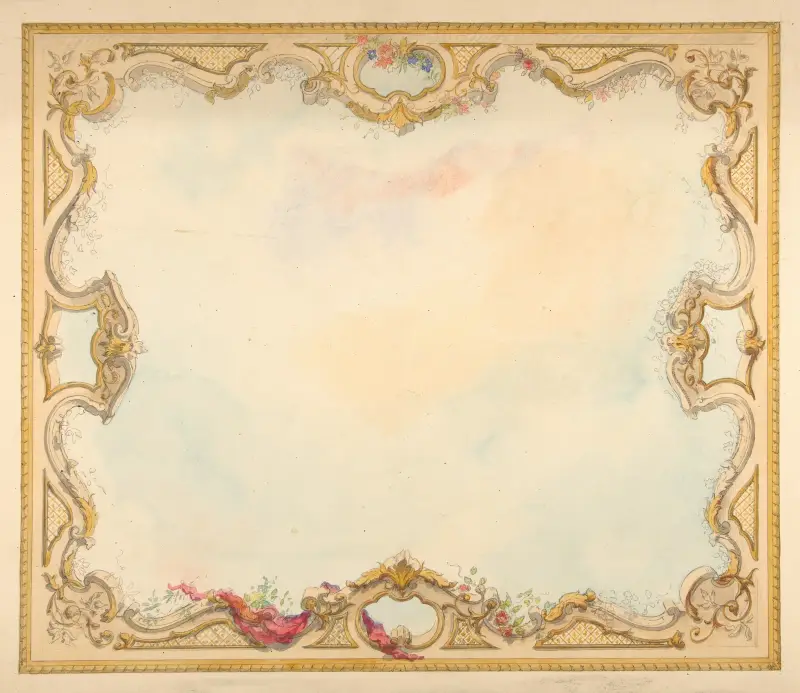 Design for the decoration of aceiling with painted clouds and a pierced border av Jules-Edmond-Charles Lachaise