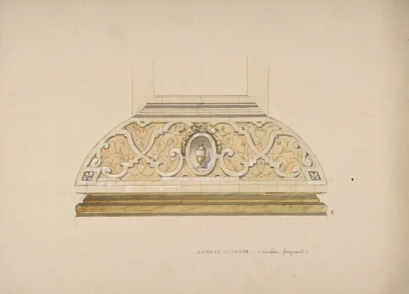 Design för utsmyckning av trapphuset i Château d’Ognon, tillhörig M. de Machy (Oise, Frankrike) av Jules-Edmond-Charles Lachaise