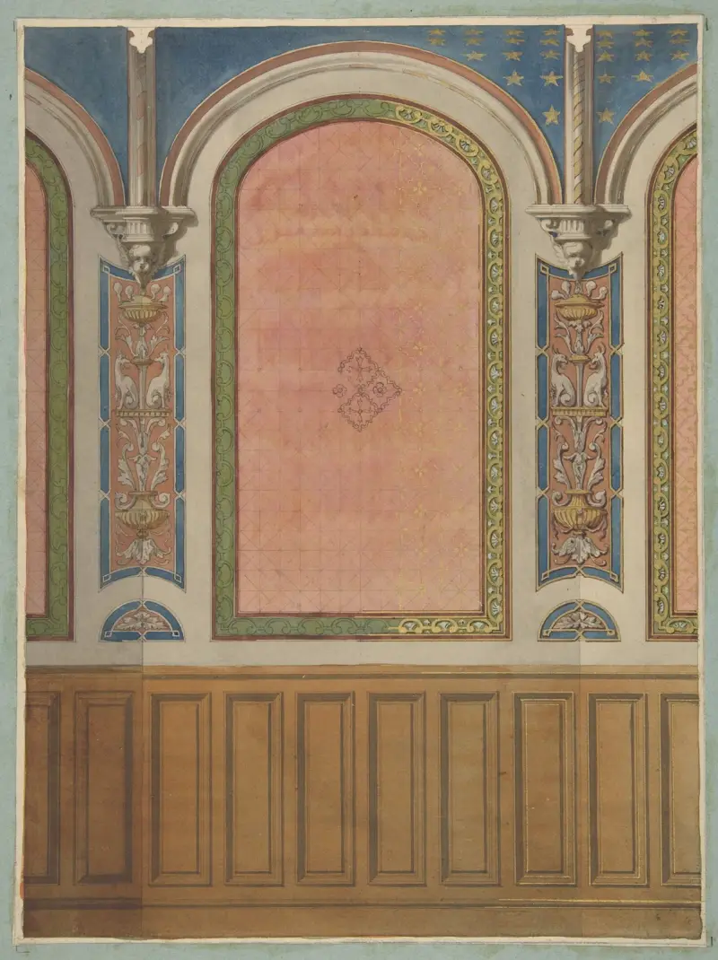 Design för väggdekoration med träpaneler och välvda nischer (1800-talet) av Jules-Edmond-Charles Lachaise