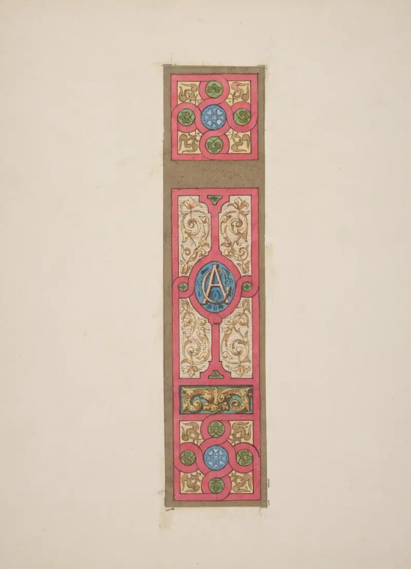 Förlaga till målad vägg- och takdekor med monogrammet ’CA’ av Jules-Edmond-Charles Lachaise