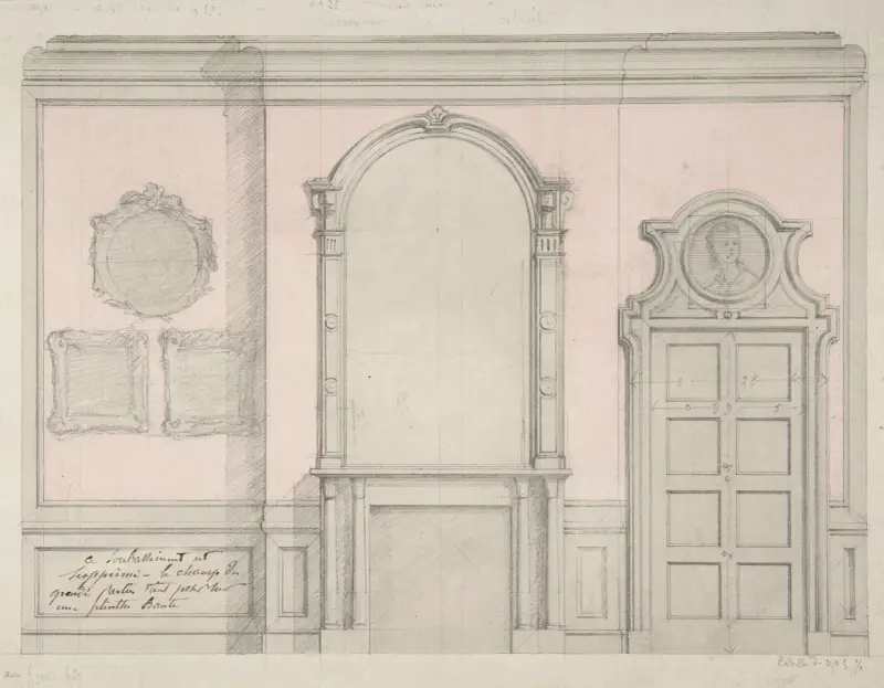 Entwurf für die Dekoration eines Kaminsimses und der angrenzenden Tür von Jules-Edmond-Charles Lachaise