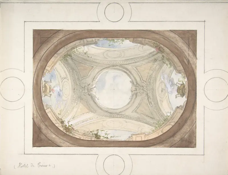 Design för trompe l'œil-tak i matsalen, Hôtel de Trévise av Jules-Edmond-Charles Lachaise