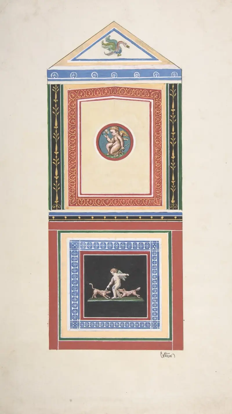 Design för väggdekor med putti och hundar av Jules-Edmond-Charles Lachaise