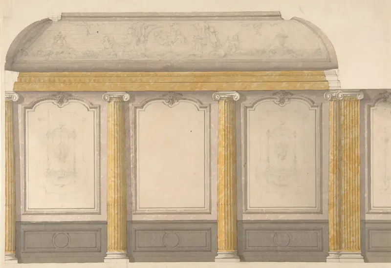 Design för väggpaneler med putti och blomstergirlanger av Jules-Edmond-Charles Lachaise