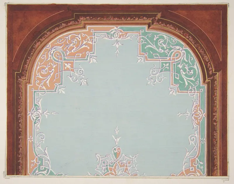 Designs for a painted ceiling with filagree borders av Jules-Edmond-Charles Lachaise