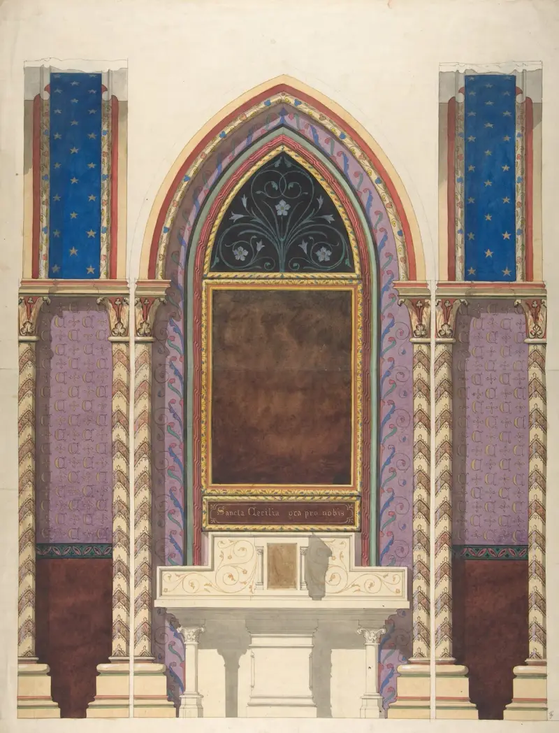Elevation of a design for an altar and painted wall decoration av Jules-Edmond-Charles Lachaise
