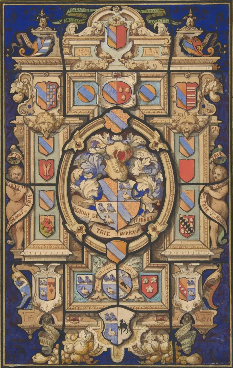Heraldiska motiv för Château Mouchy (Oise) av Jules-Edmond-Charles Lachaise