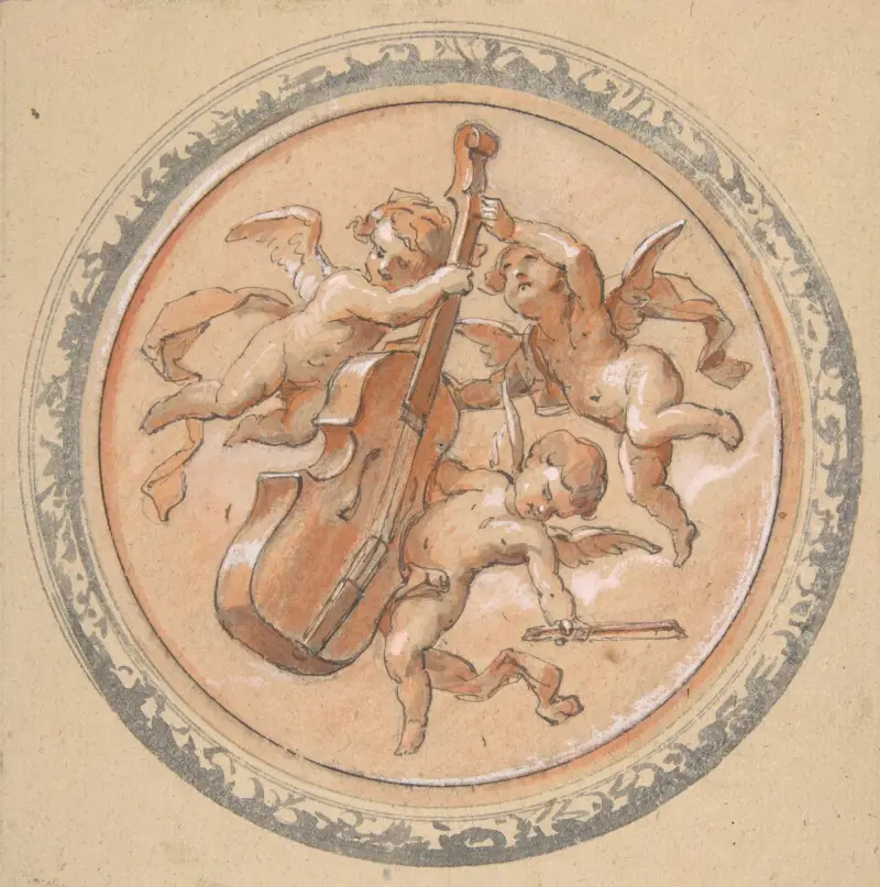 Medaljong med putti som håller en cello av Jules-Edmond-Charles Lachaise