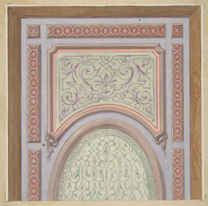 Delvis design för takdekoration med oval panel i mitten av Jules-Edmond-Charles Lachaise