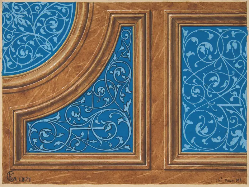 Partiell design för träpanel med inlagda målade paneler av Jules-Edmond-Charles Lachaise