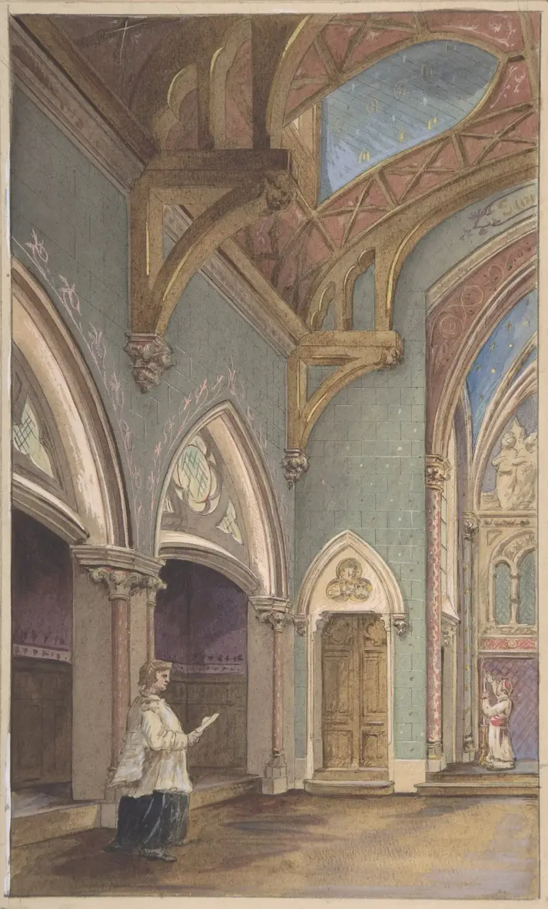 Interiör med figurer, Saint Clotilde av Jules-Edmond-Charles Lachaise