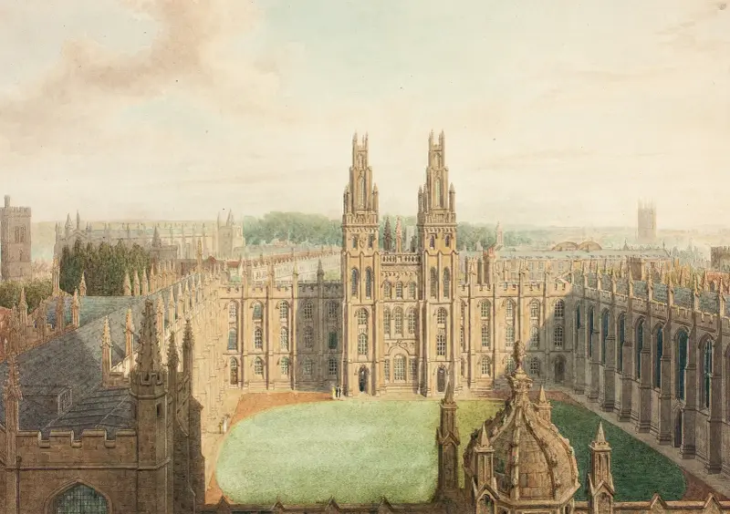 All Souls College från Radcliffe Library av Augustus Charles Pugin