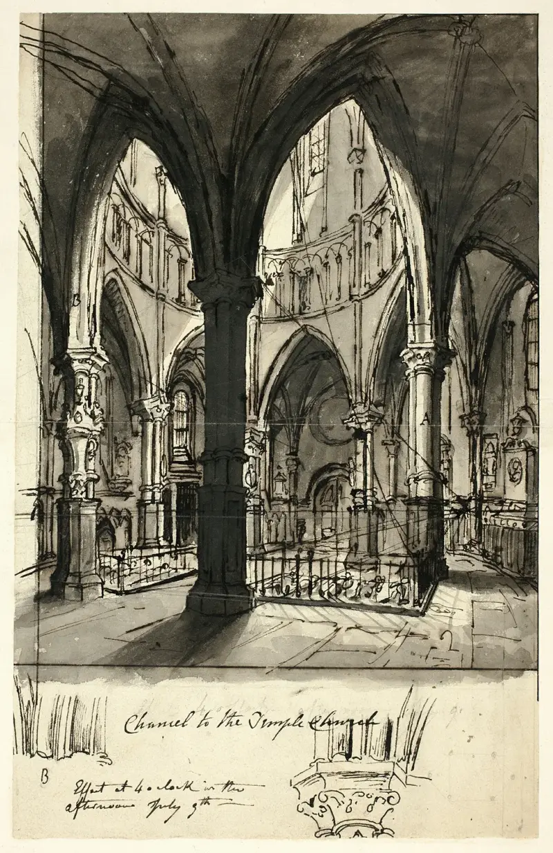 Koret i Temple Church av Augustus Charles Pugin