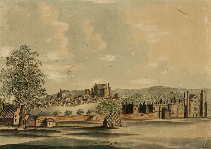 St. James's med byn Charing som det såg ut under Henrik VIII:s regeringstid av Augustus Charles Pugin