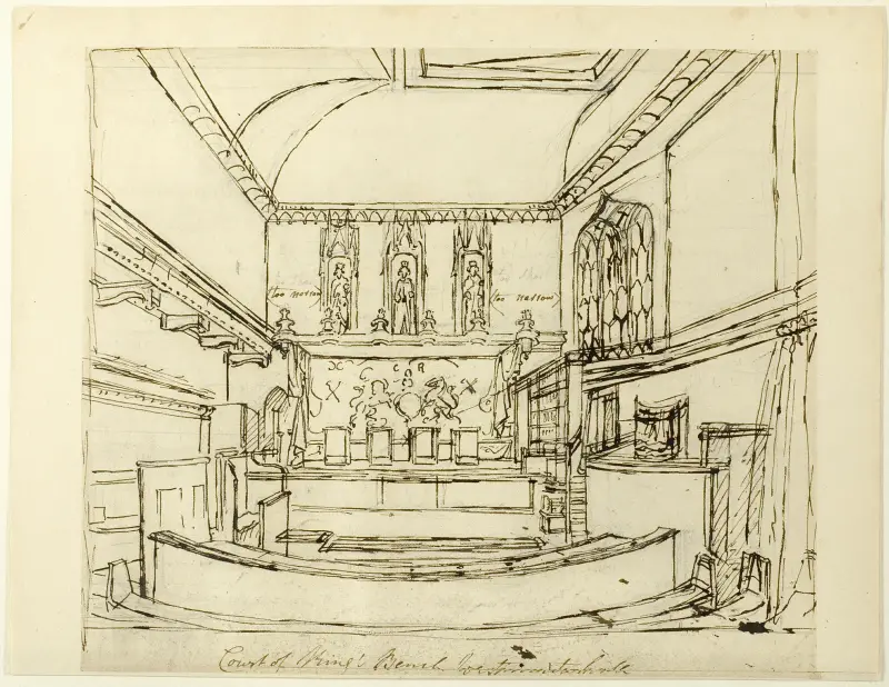 Study for Court of King’s Bench, Westminster Hall, from Microcosm of London av Augustus Charles Pugin