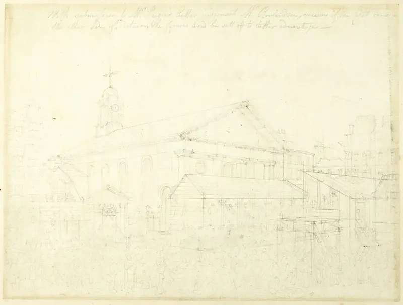 Studie för Covent Garden Market, Westminster Election, ur Microcosm of London av Augustus Charles Pugin