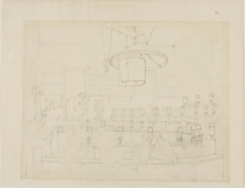Study for Drawing from Life at the Royal Academy, Somerset House, from Microcosm of London av Augustus Charles Pugin