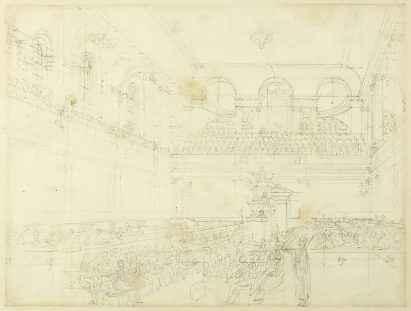 Studie för Foundling Hospital, kapellet, ur Microcosm of London av Augustus Charles Pugin