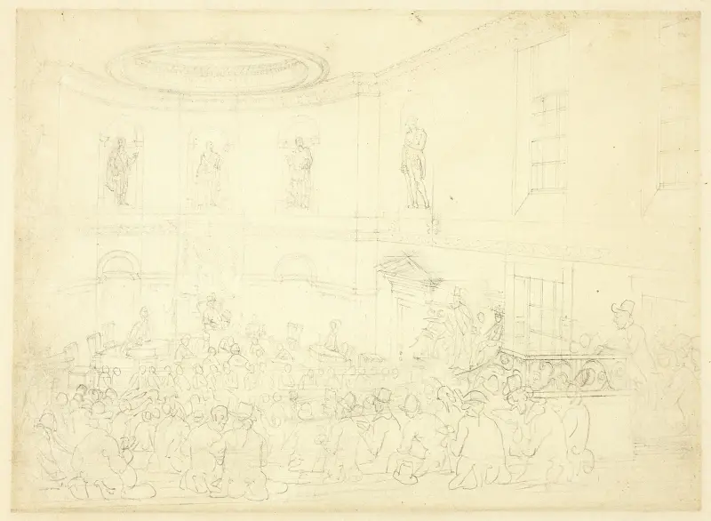 Studie för India House, försäljningsrummet, ur Microcosm of London av Augustus Charles Pugin