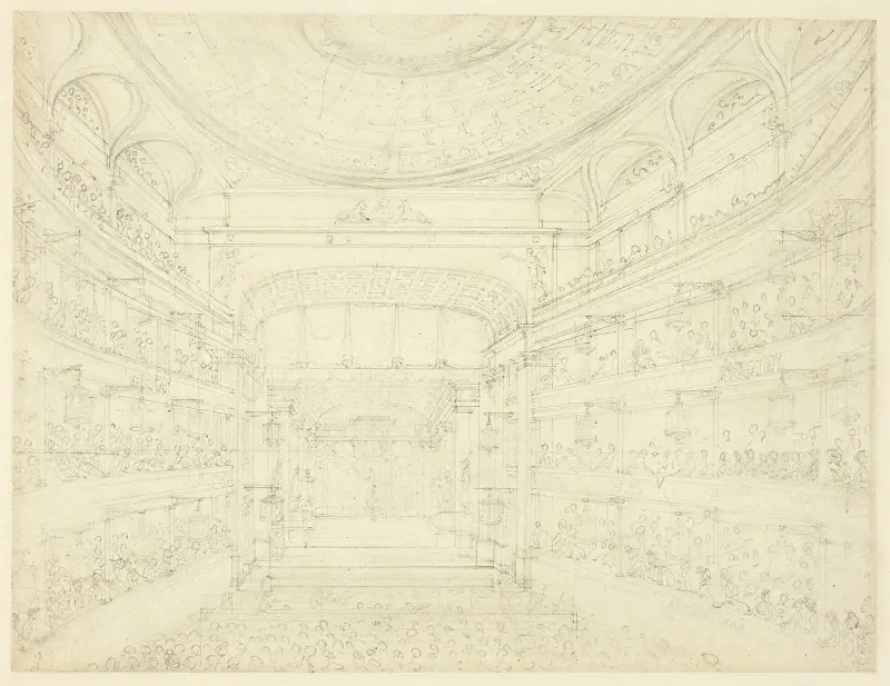 Studie för New Covent Garden Theatre, ur Microcosm of London av Augustus Charles Pugin