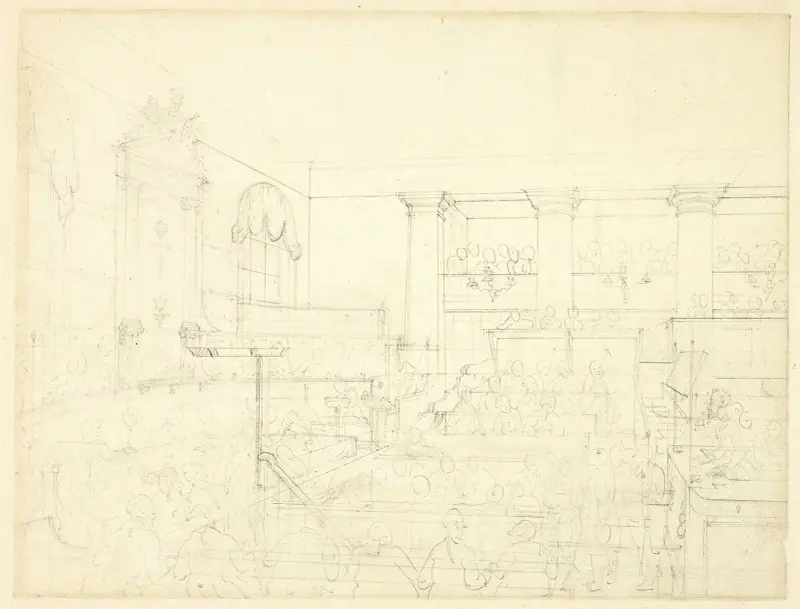 Study for Old Bailey, from Microcosm of London av Augustus Charles Pugin