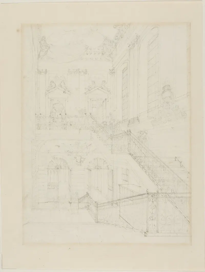 Study for The Hall and Staircase, British Museum, from Microcosm of London av Augustus Charles Pugin