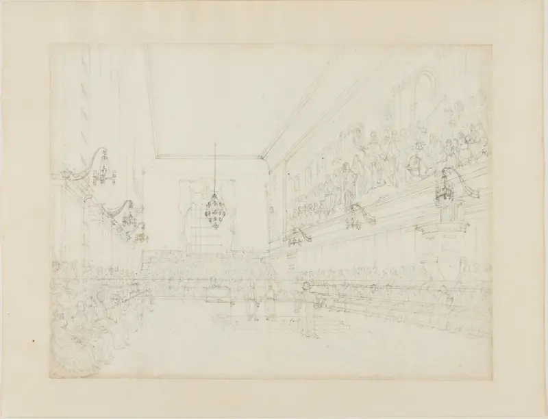 Study for The Hall, Blue Coat School, from Microcosm of London av Augustus Charles Pugin