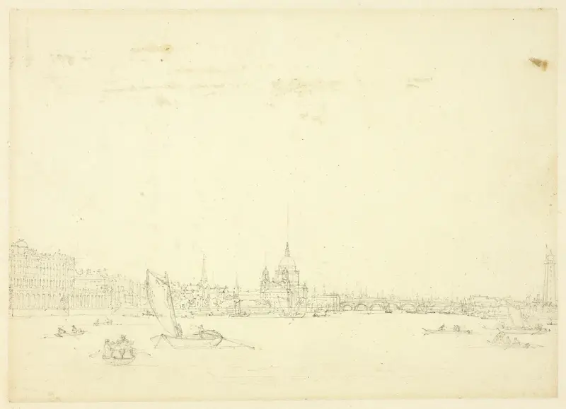 Studie till Vy över London från Themsen av Augustus Charles Pugin