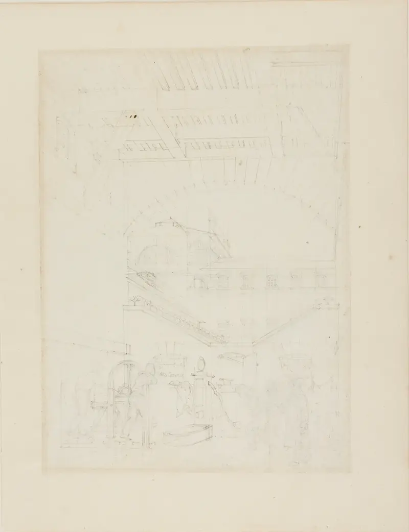 Study for Water Engine, Cold-Bath, Field’s Prison, from Microcosm of London av Augustus Charles Pugin