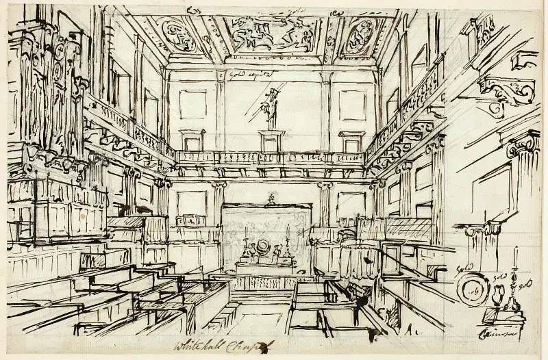 Studie för Whitehall Chapel, från Microcosm of London av Augustus Charles Pugin