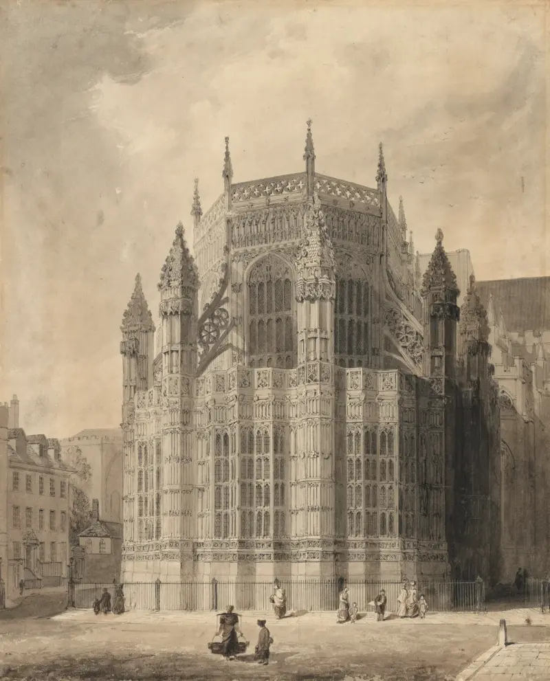 The exterior of the Henry VII Chapel, Westminster Abbey av Augustus Charles Pugin