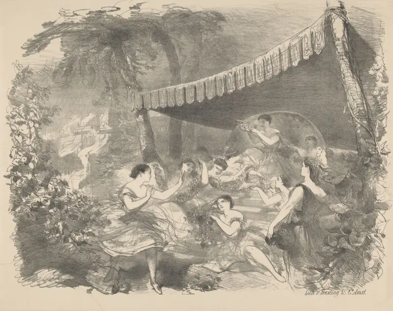 Ballet scene with nymphs av Charles Rochussen