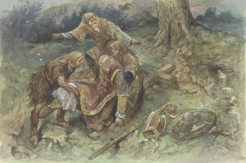 Den sårade Adalbert bärs bort av Charles Rochussen
