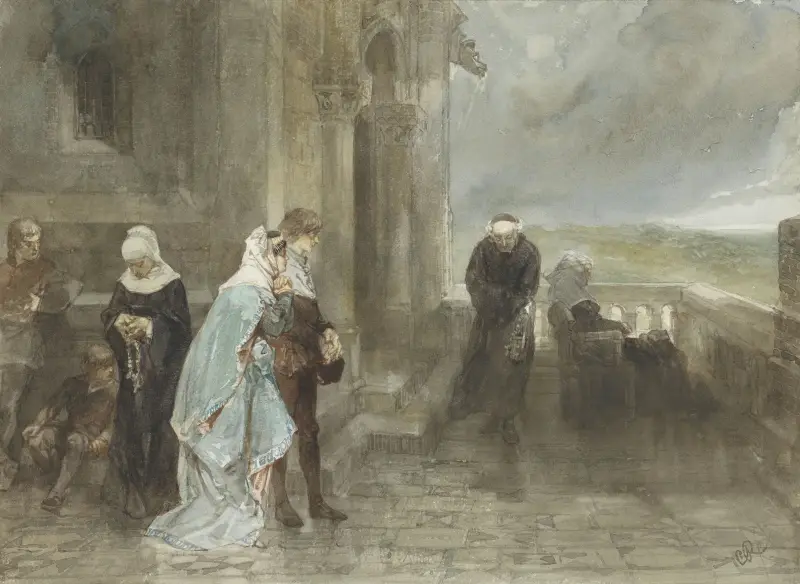 Op den uitkijk, scène uit de 12e eeuw av Charles Rochussen
