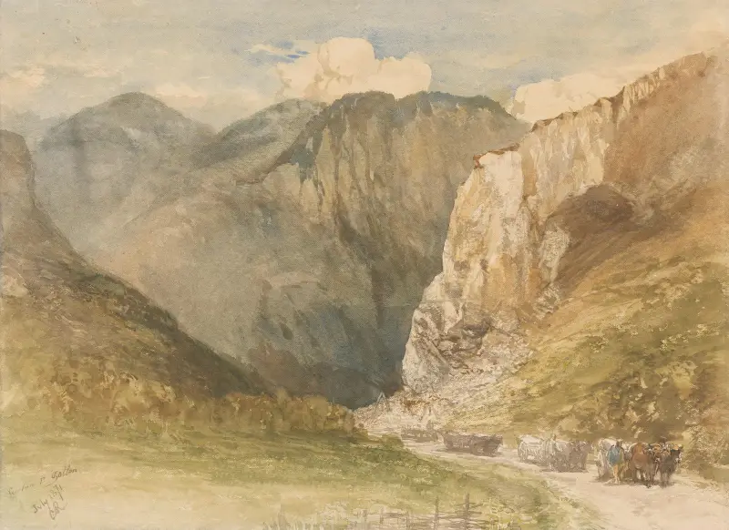 Ochsenkarren auf einem Weg zwischen Bergen im Kanton Sankt Gallen von Charles Rochussen