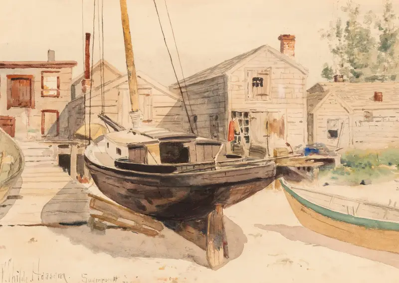 Fiskebodar i Swampscott av Childe Hassam